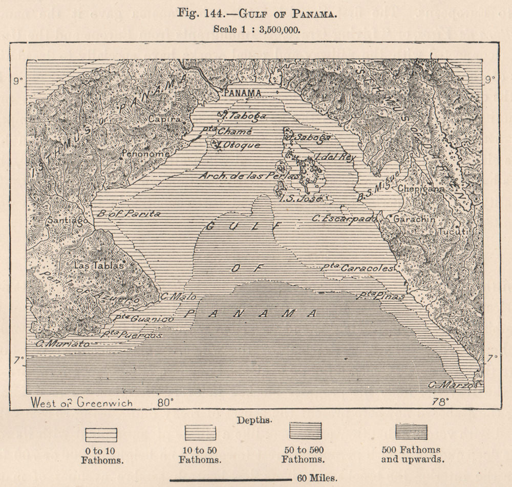 Gulf of Panama 1885 old antique vintage map plan chart